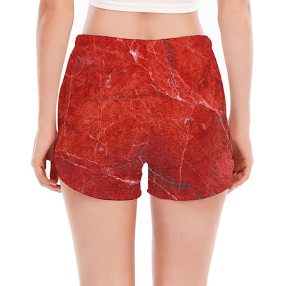 Red Marble Print Women's Split Running Shorts