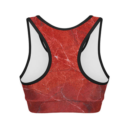 Red Marble Print Women's Sports Bra