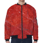 Red Marble Print Zip Sleeve Bomber Jacket