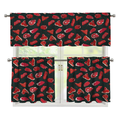 Red Meat Pattern Print 3 Piece Kitchen Curtains
