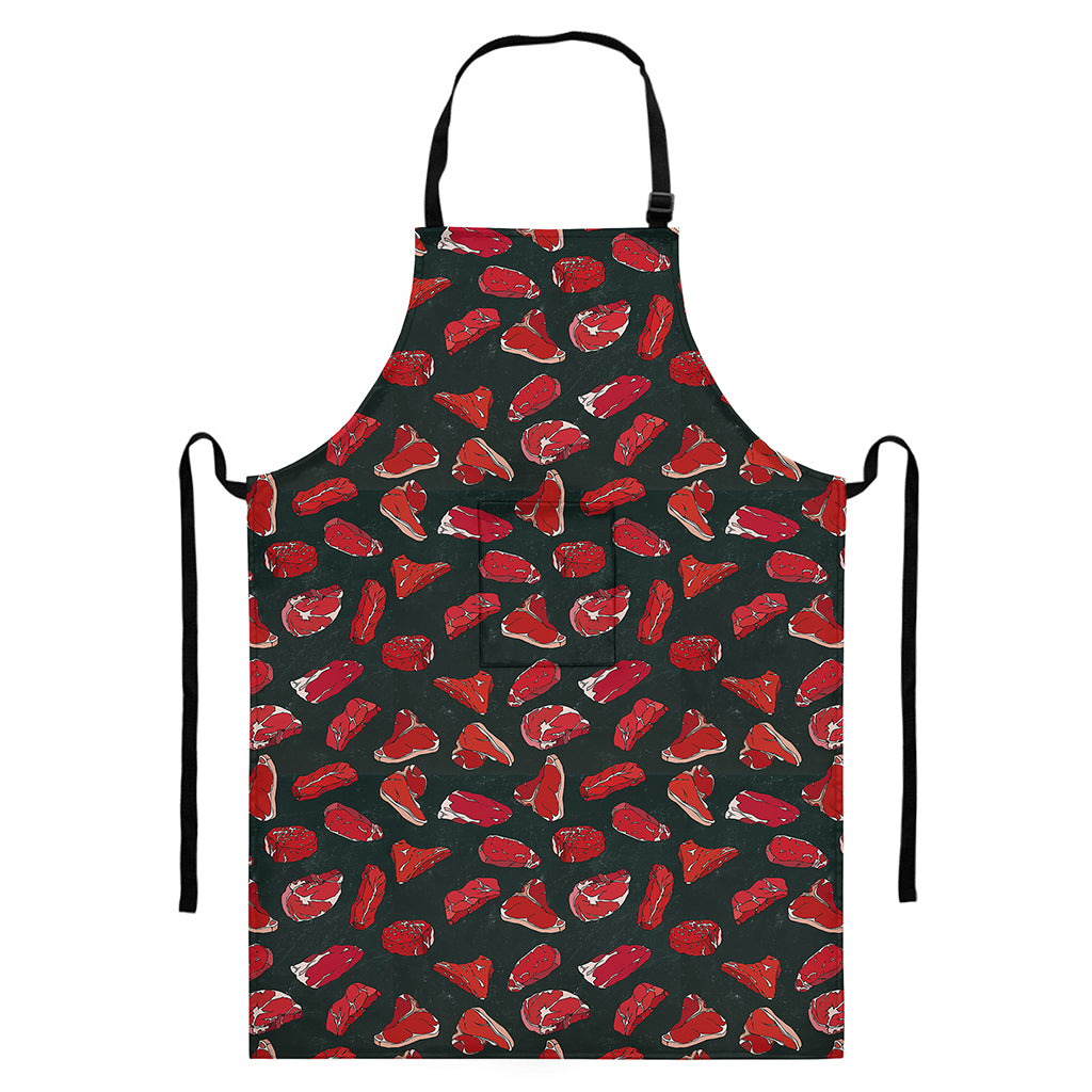 Red Meat Pattern Print Bib Apron With Pocket