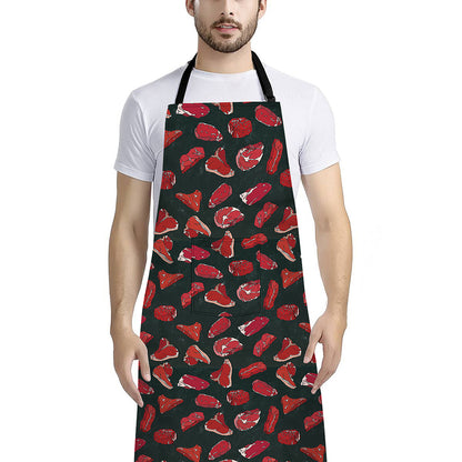 Red Meat Pattern Print Bib Apron With Pocket