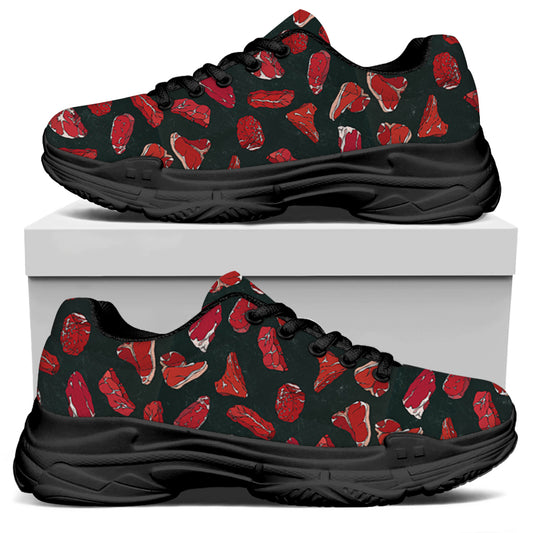 Red Meat Pattern Print Black Chunky Shoes