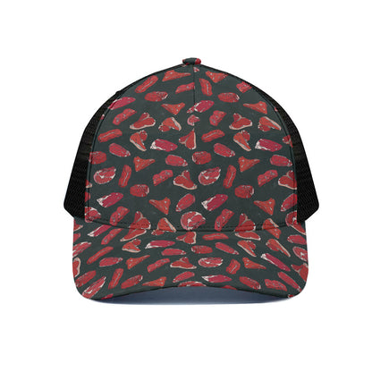 Red Meat Pattern Print Black Mesh Trucker Cap