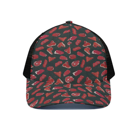 Red Meat Pattern Print Black Mesh Trucker Cap