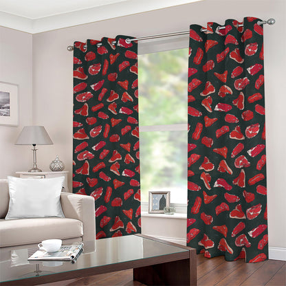 Red Meat Pattern Print Blackout Grommet Curtains