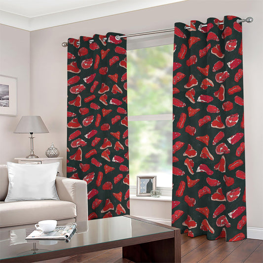 Red Meat Pattern Print Blackout Grommet Curtains