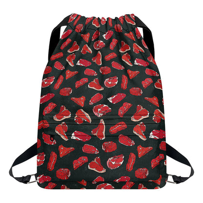 Red Meat Pattern Print Drawstring Backpack