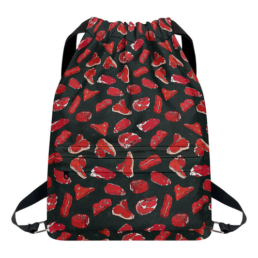 Red Meat Pattern Print Drawstring Backpack
