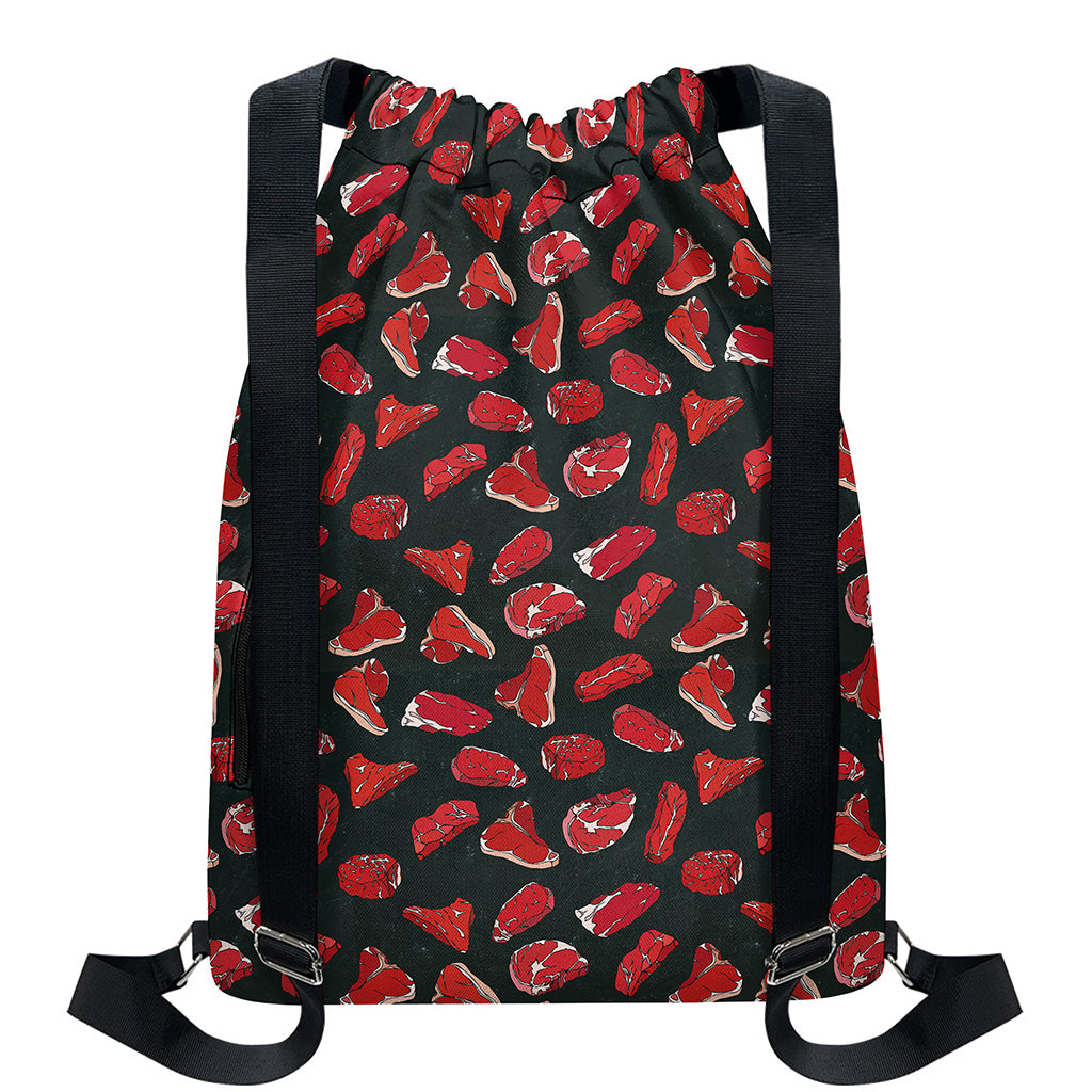 Red Meat Pattern Print Drawstring Backpack