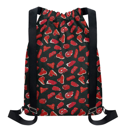 Red Meat Pattern Print Drawstring Backpack