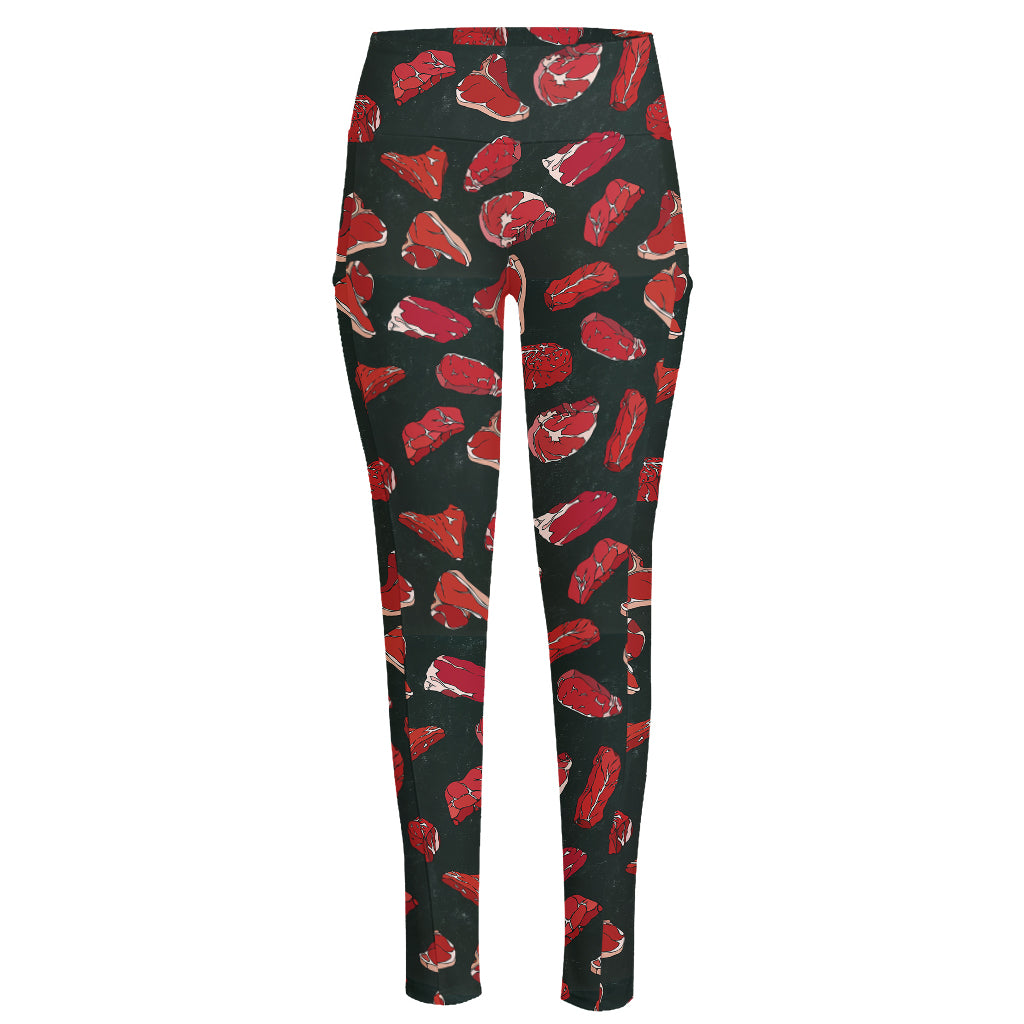 Red Meat Pattern Print High-Waisted Pocket Leggings