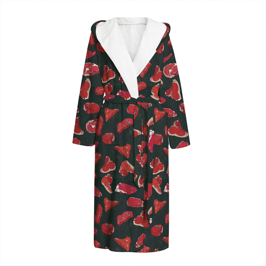 Red Meat Pattern Print Hooded Bathrobe