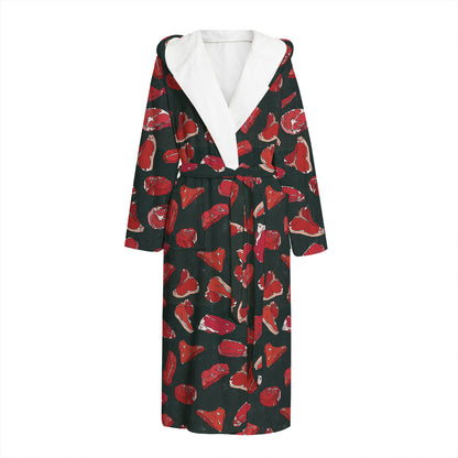 Red Meat Pattern Print Hooded Bathrobe