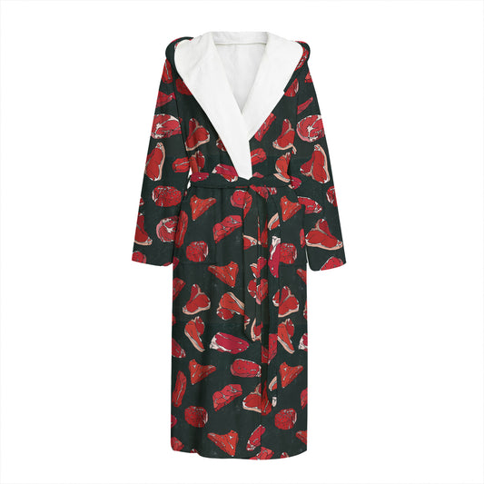 Red Meat Pattern Print Hooded Bathrobe