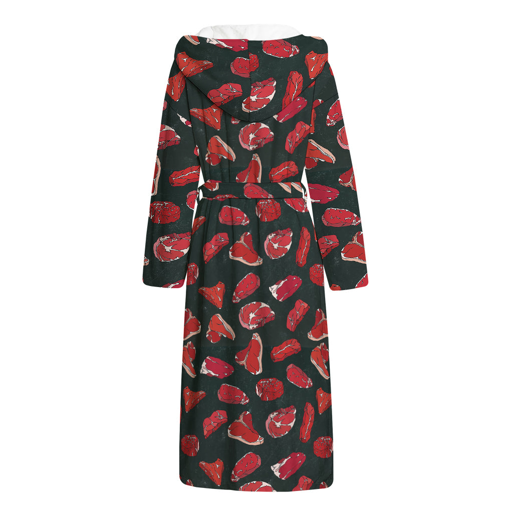 Red Meat Pattern Print Hooded Bathrobe