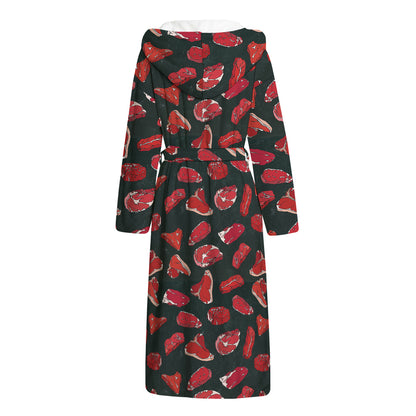 Red Meat Pattern Print Hooded Bathrobe