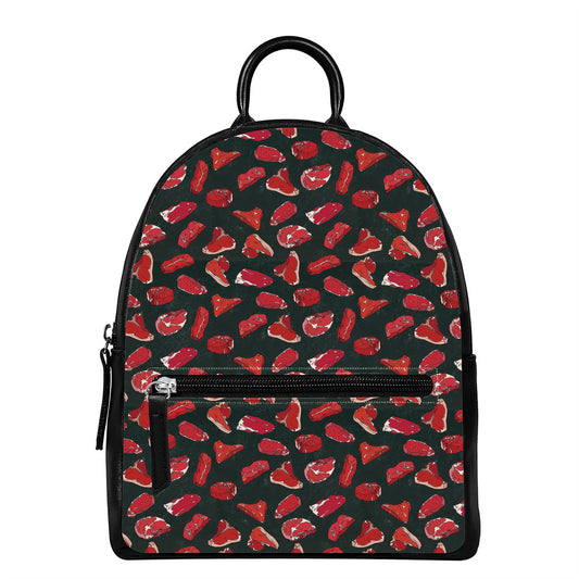 Red Meat Pattern Print Leather Backpack