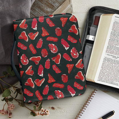 Red Meat Pattern Print Leather Bible Cover
