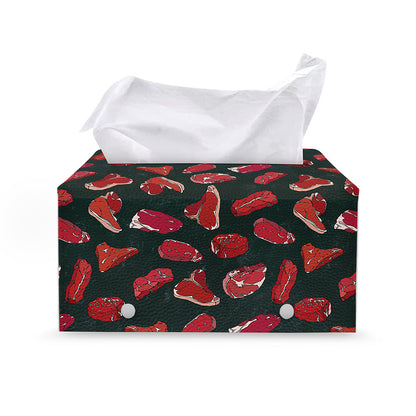 Red Meat Pattern Print Leather Tissue Box Cover