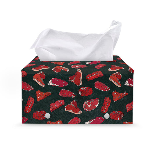 Red Meat Pattern Print Leather Tissue Box Cover