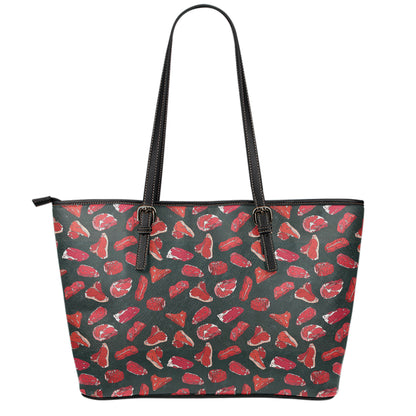Red Meat Pattern Print Leather Tote Bag