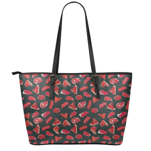 Red Meat Pattern Print Leather Tote Bag