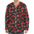 Red Meat Pattern Print Long Sleeve Baseball Jersey
