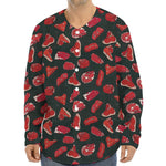 Red Meat Pattern Print Long Sleeve Baseball Jersey
