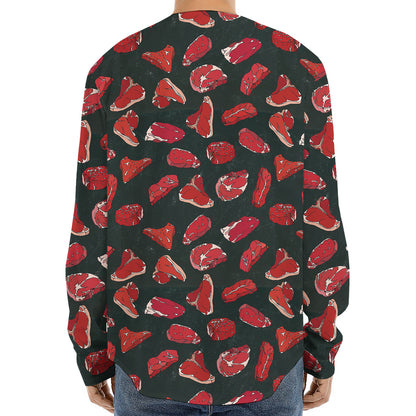 Red Meat Pattern Print Long Sleeve Baseball Jersey