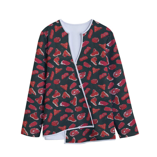 Red Meat Pattern Print Long Sleeve Short Coat