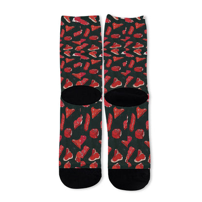 Red Meat Pattern Print Long Socks