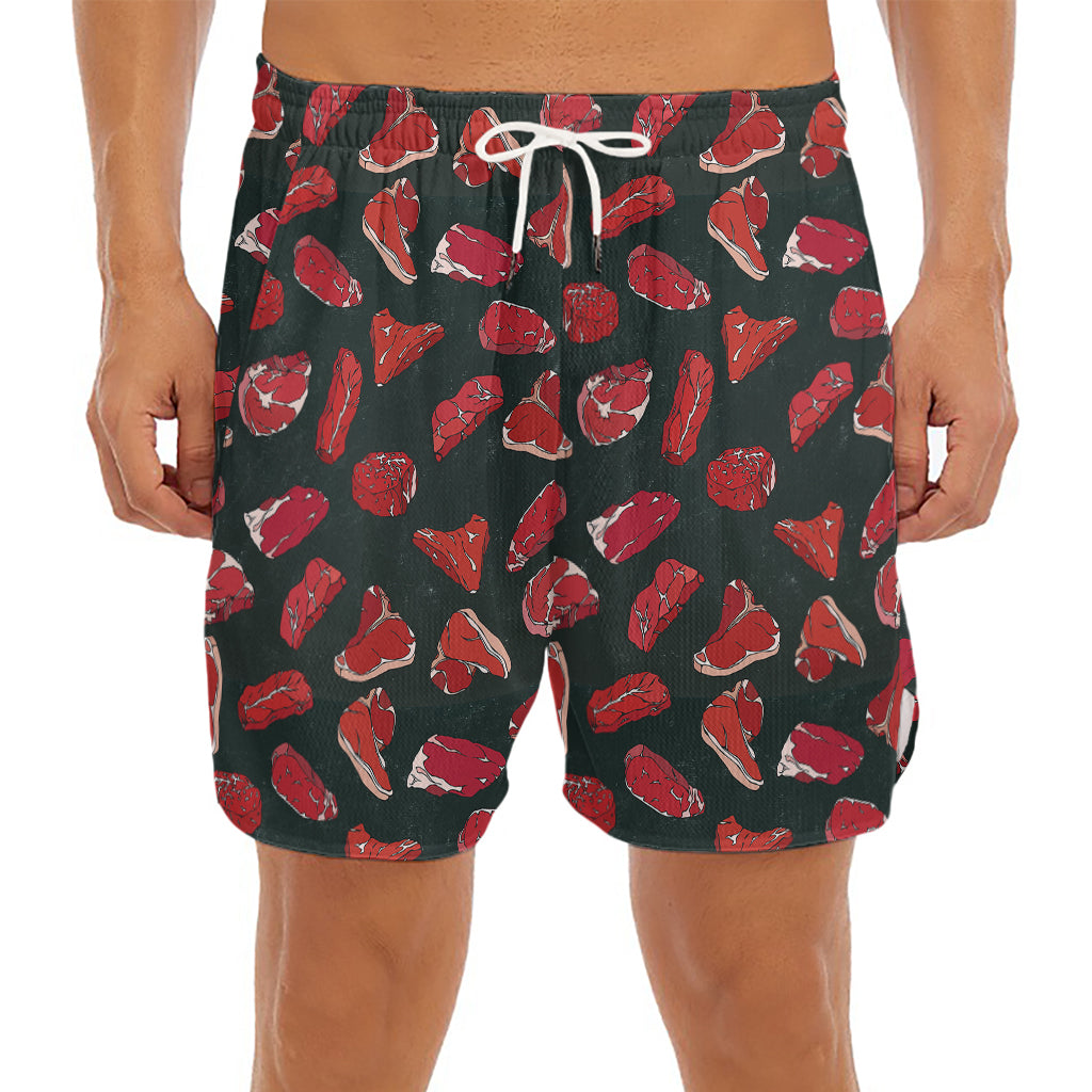 Red Meat Pattern Print Men's Split Running Shorts