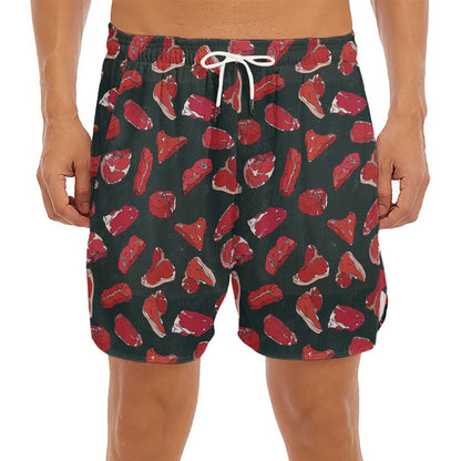 Red Meat Pattern Print Men's Split Running Shorts