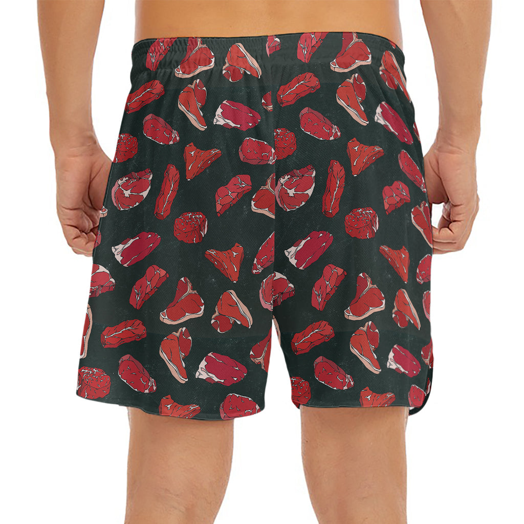 Red Meat Pattern Print Men's Split Running Shorts