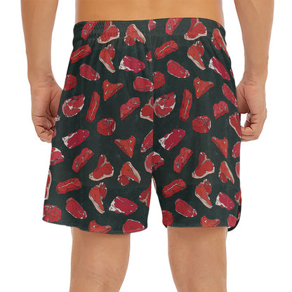 Red Meat Pattern Print Men's Split Running Shorts