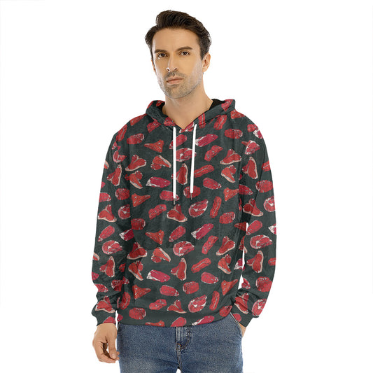 Red Meat Pattern Print Men's Velvet Pullover Hoodie
