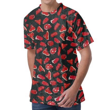 Red Meat Pattern Print Men's Velvet T-Shirt