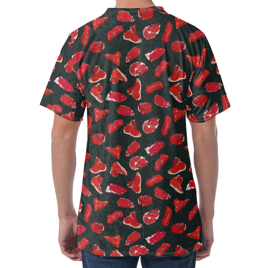 Red Meat Pattern Print Men's Velvet T-Shirt