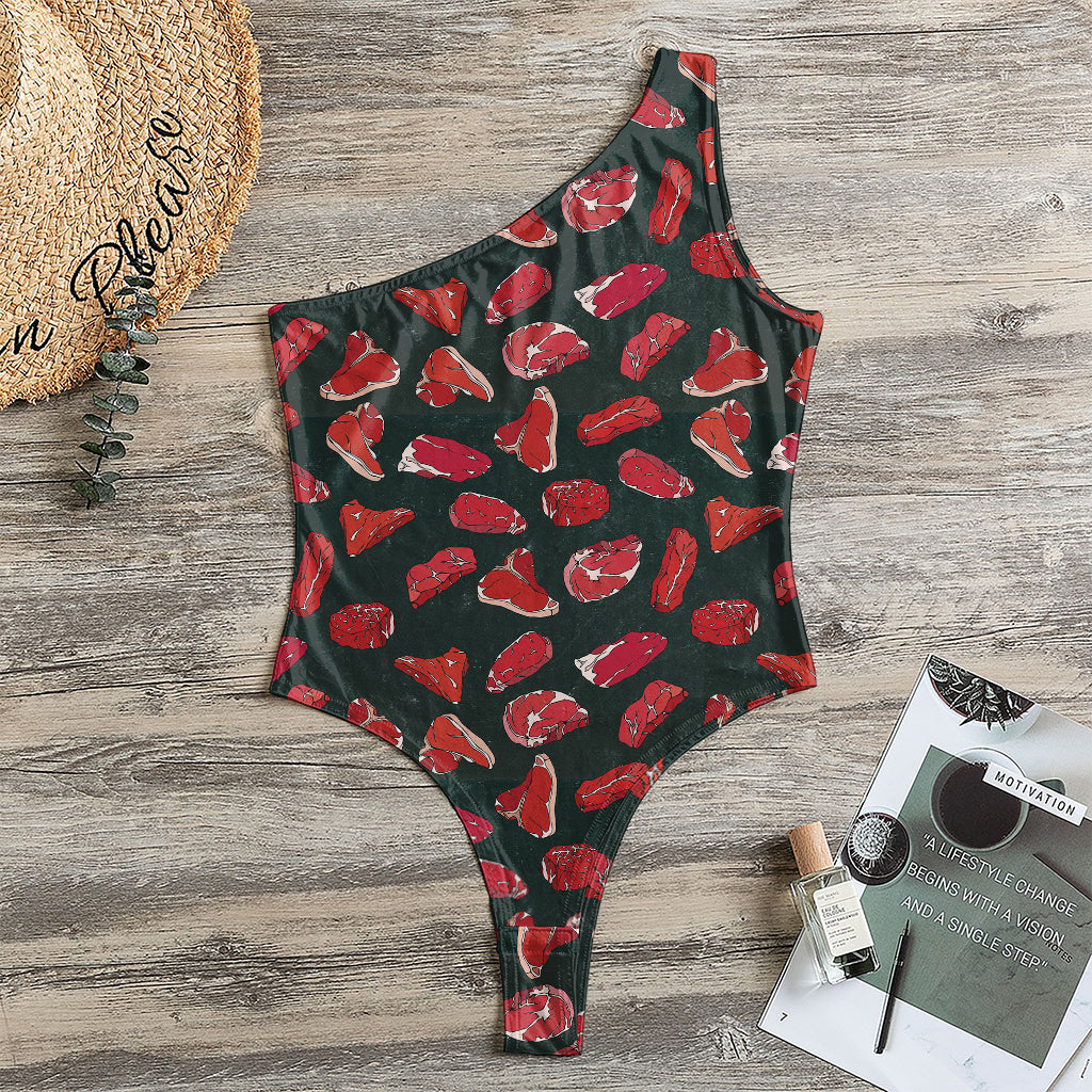 Red Meat Pattern Print One Shoulder Bodysuit