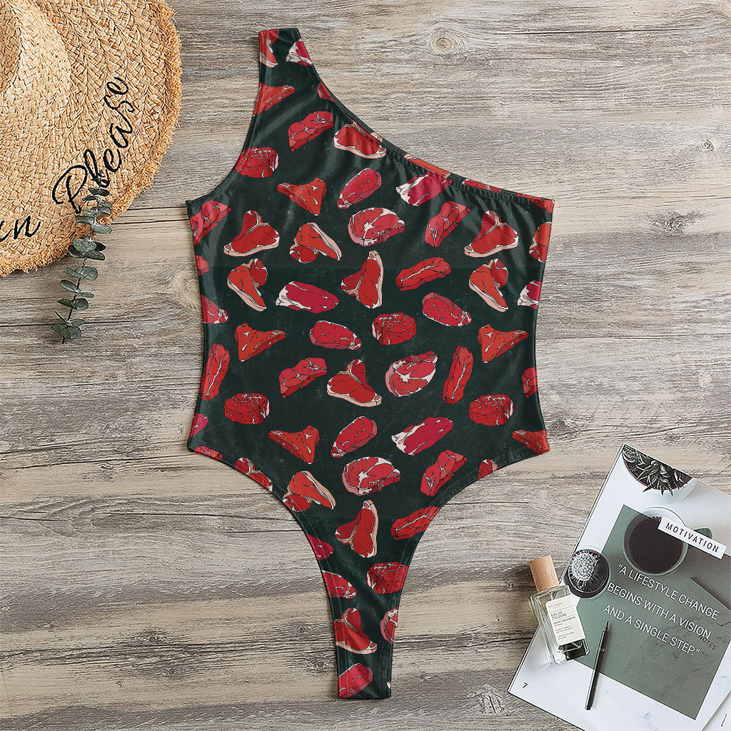 Red Meat Pattern Print One Shoulder Bodysuit