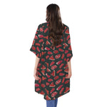 Red Meat Pattern Print Open Front Beach Cover Up