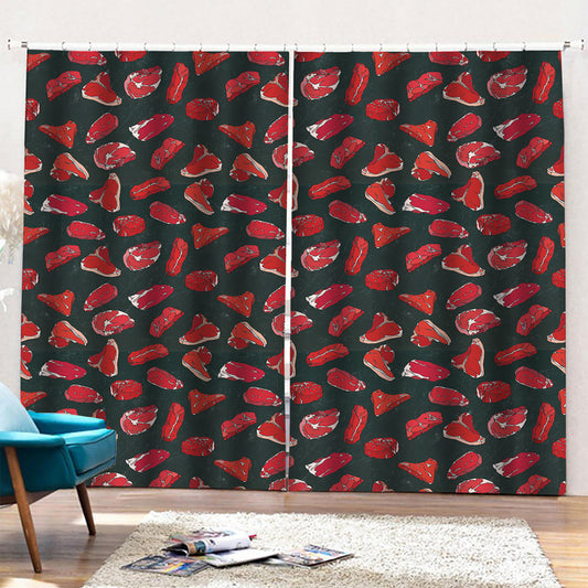 Red Meat Pattern Print Pencil Pleat Curtains