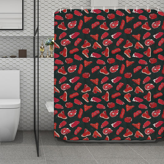 Red Meat Pattern Print Polyester Shower Curtain