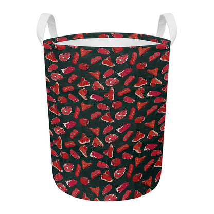 Red Meat Pattern Print Round Laundry Basket