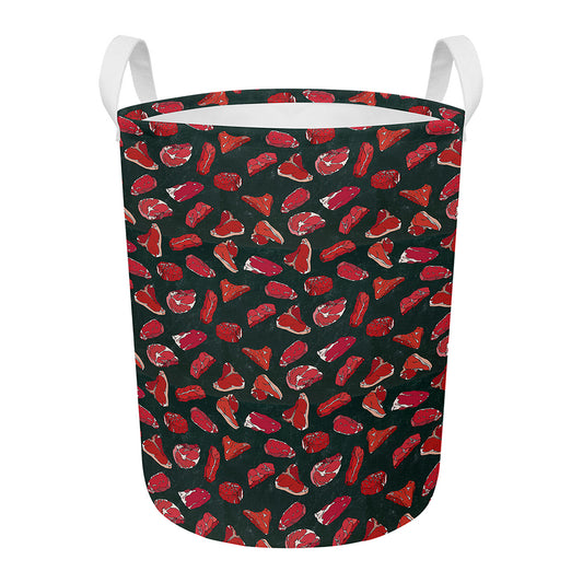 Red Meat Pattern Print Round Laundry Basket