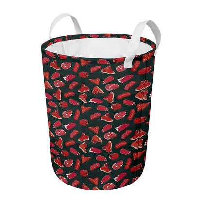 Red Meat Pattern Print Round Laundry Basket