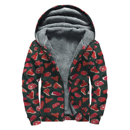 Red Meat Pattern Print Sherpa Lined Zip Up Hoodie