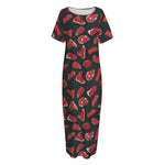Red Meat Pattern Print Short Sleeve Long Nightdress