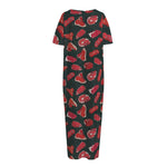 Red Meat Pattern Print Short Sleeve Long Nightdress